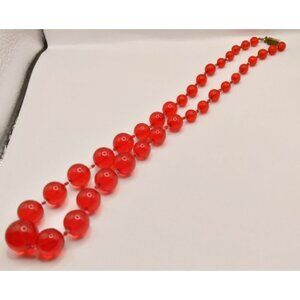 Acrylic Red Bead Necklace Handmade Vintage Womens Jewelry 22 Inch